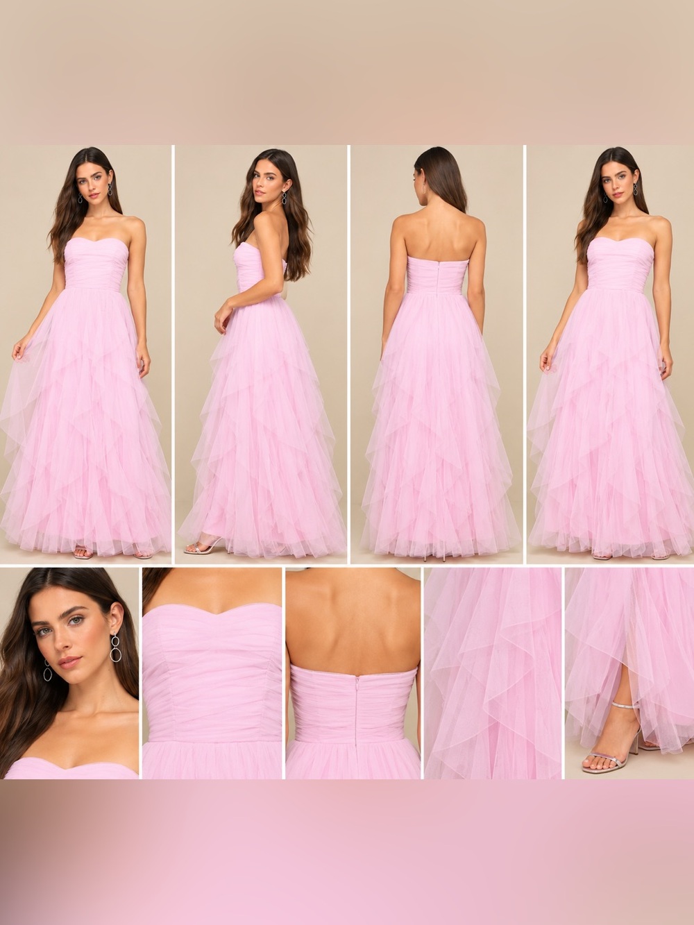 Lulus Pink Strapless Tulle Ruffle Maxi Dress NWT XXS Formal Prom